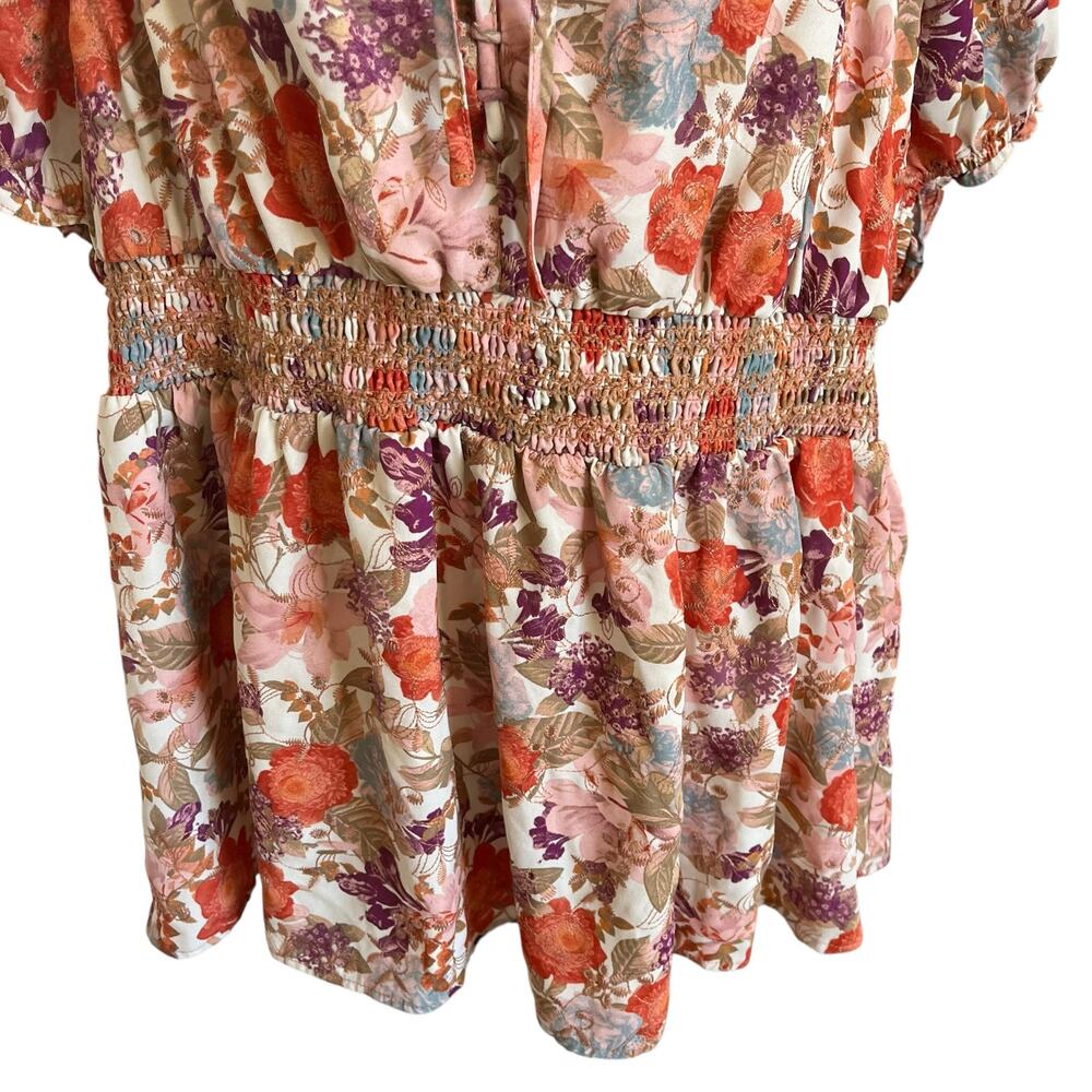 Torrid Top Blouse Georgette Size 3 3X 22/24 Peach Rust Floral Peasant Boho - Picture 3 of 13